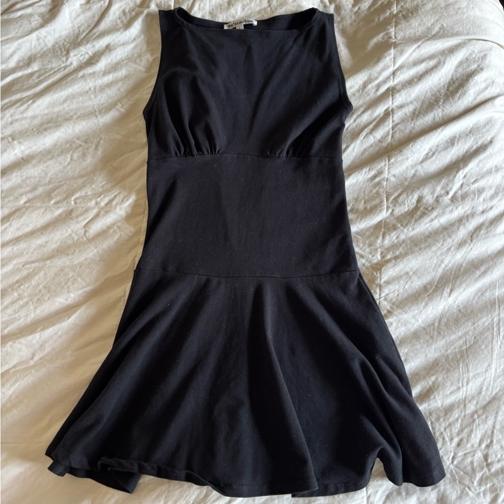 Reformation black boat neck mini dress